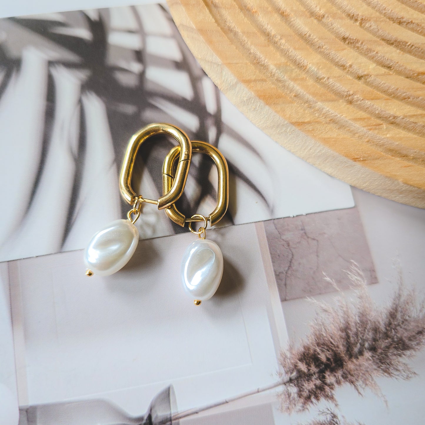 Large Pearl hoop earrings