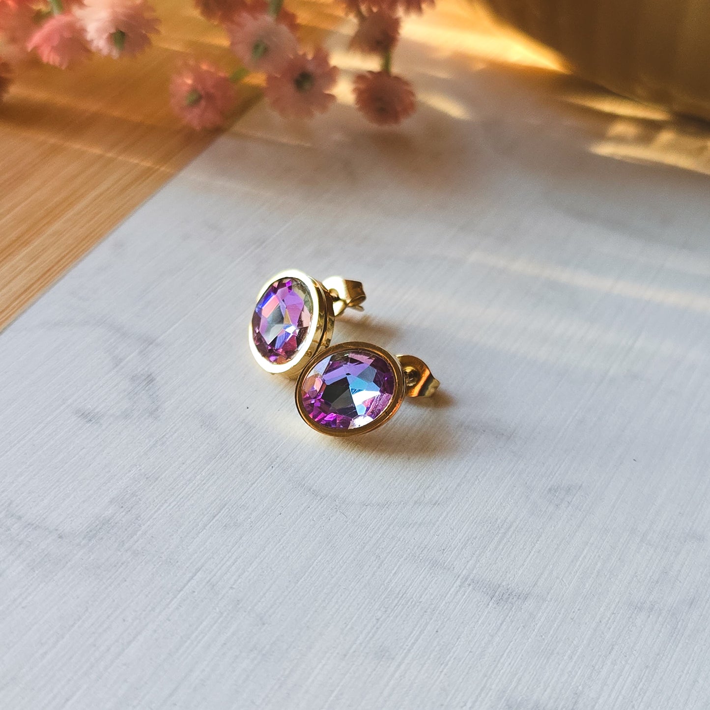 Oval stud Colorful Zirconia earrings