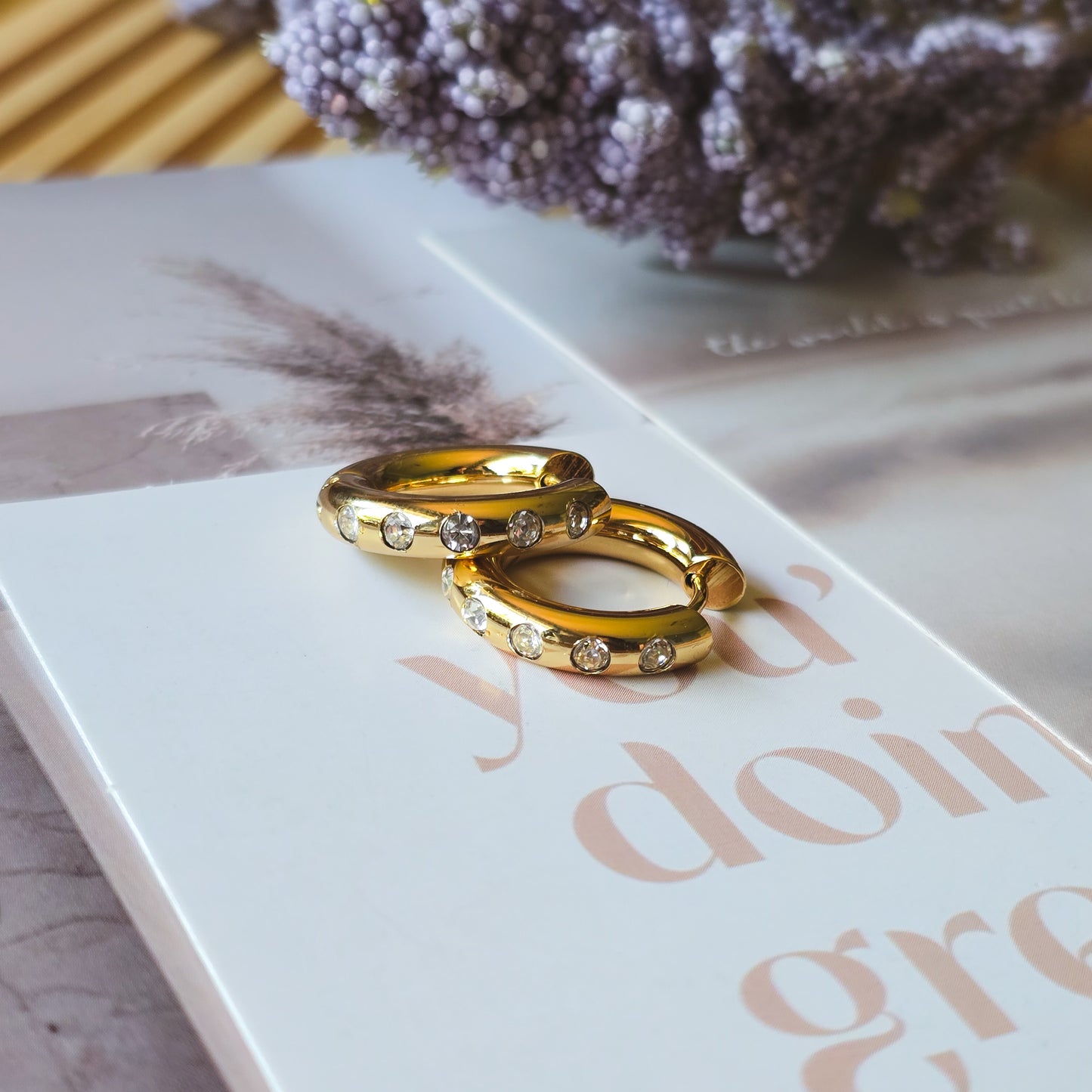 Hoop Rhinestone gold earrings