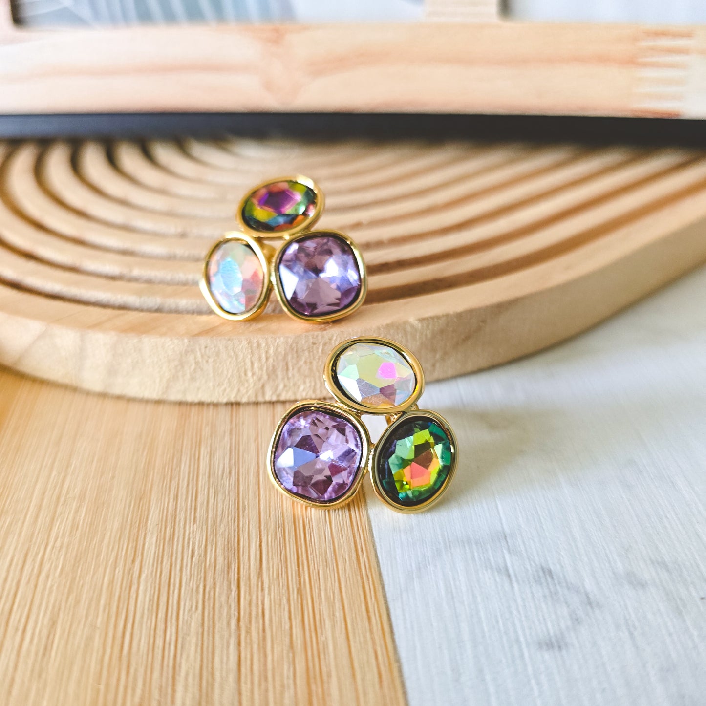 Glass Stone Colored earrings - Purple