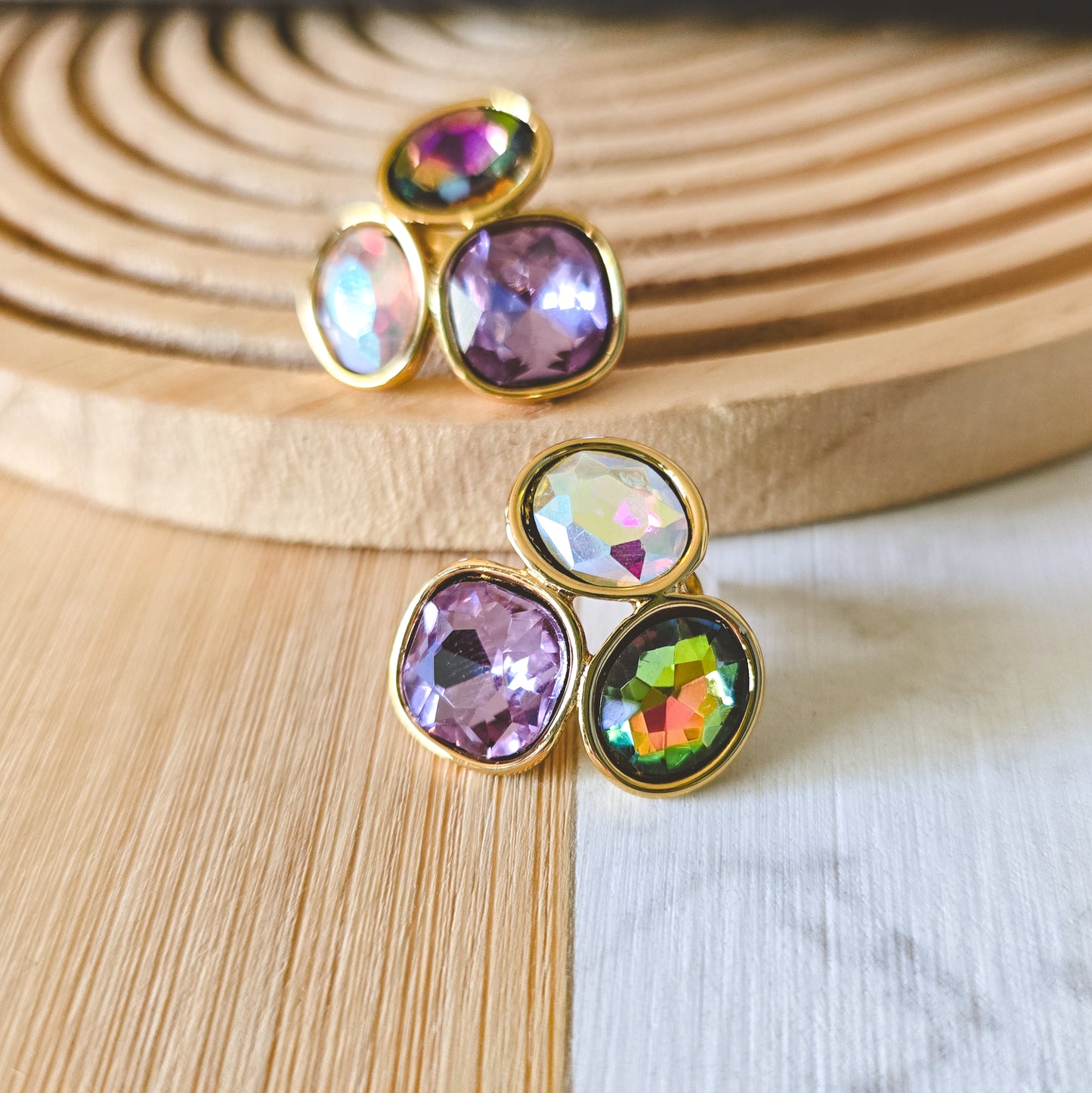 Glass Stone Colored earrings - Purple