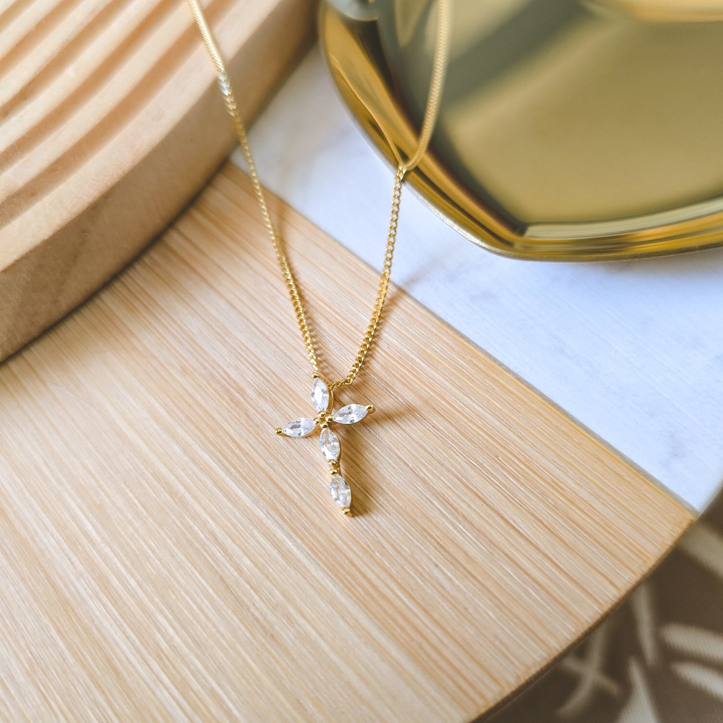 S925 Sterling Silver gold cross necklace