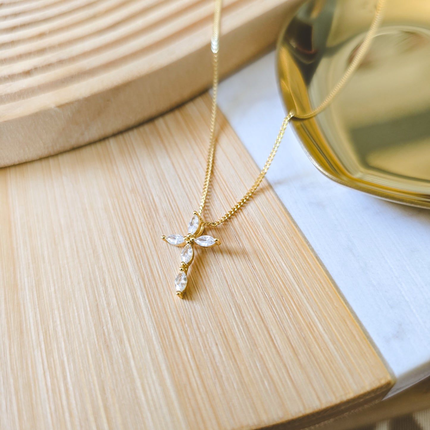 S925 Sterling Silver gold cross necklace