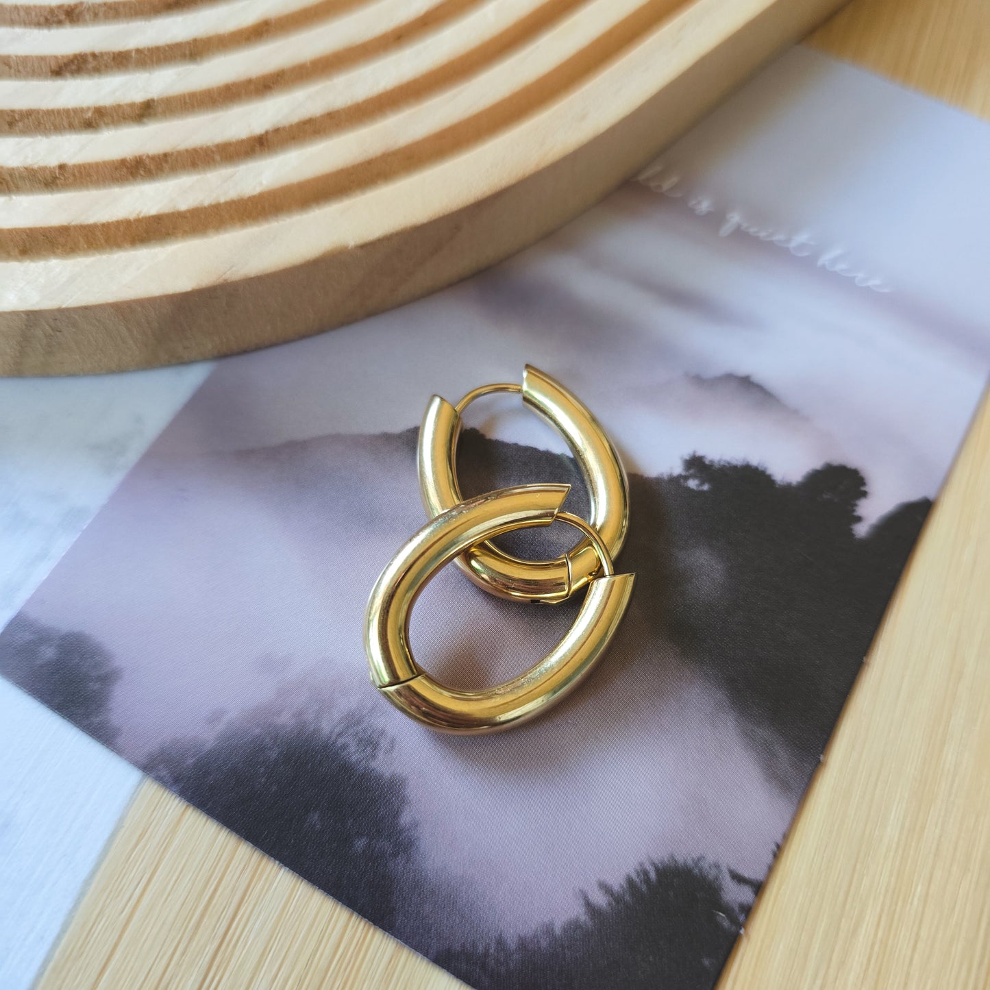 Golden oval earrings