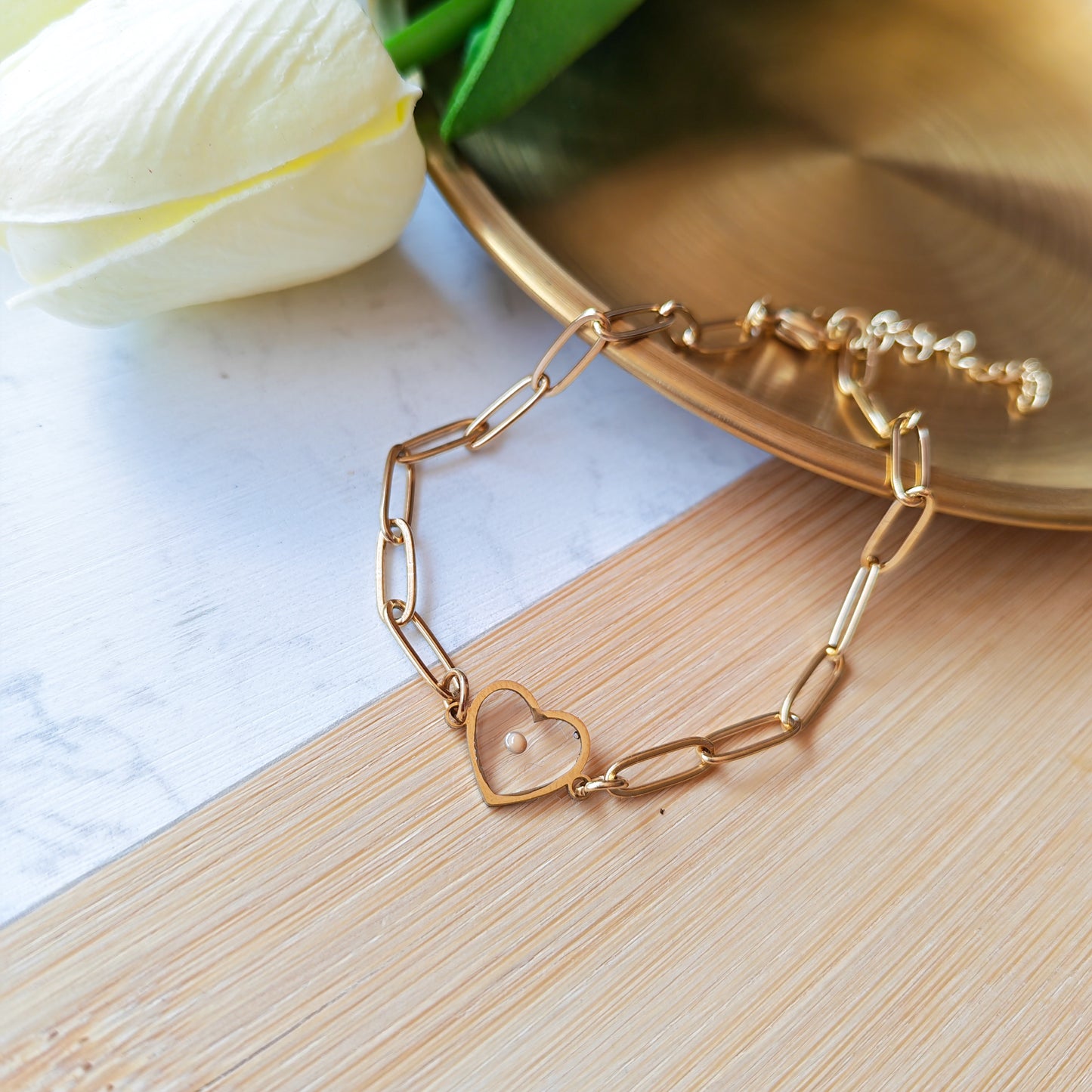 Heart mustard seed bracelet