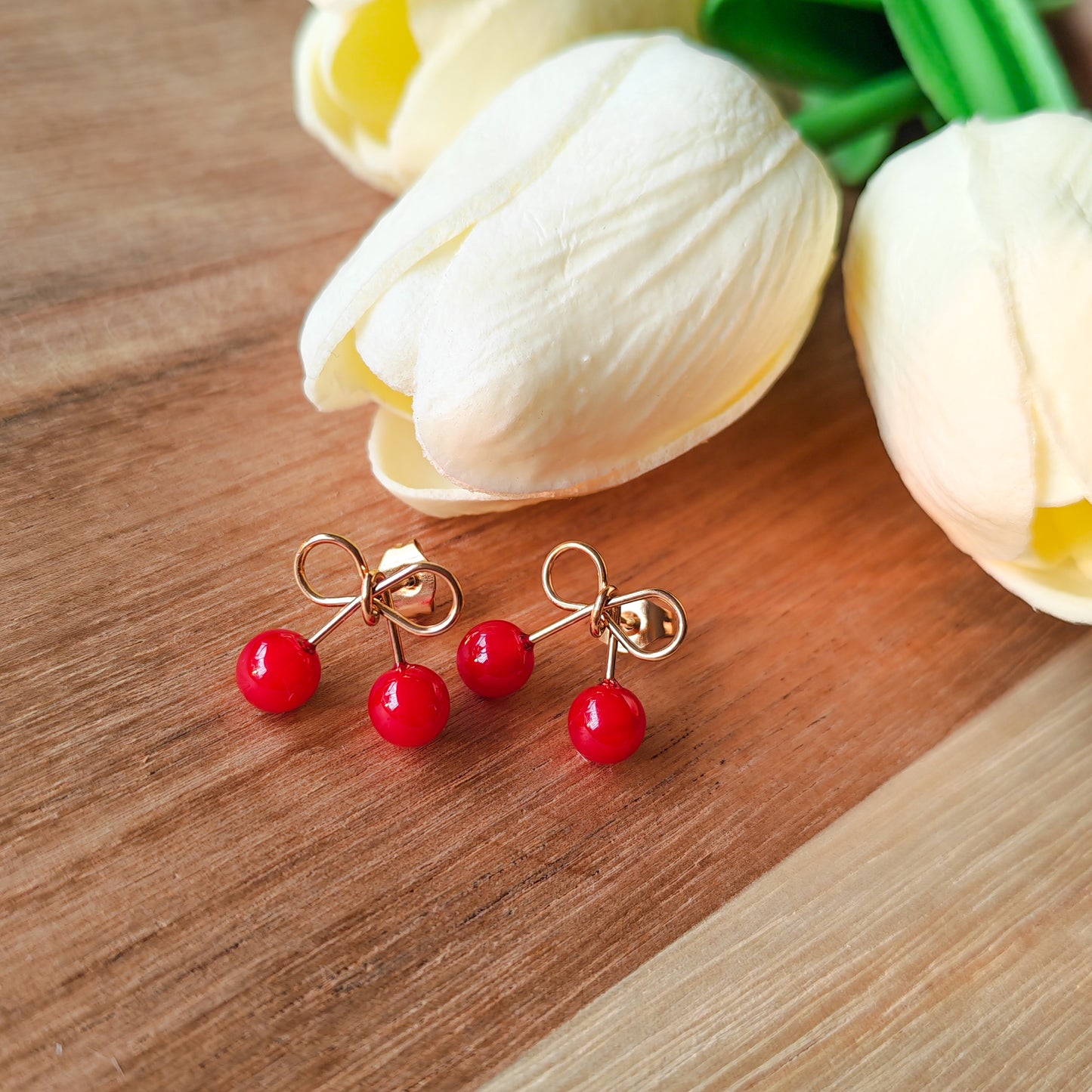Cherry bow earrings