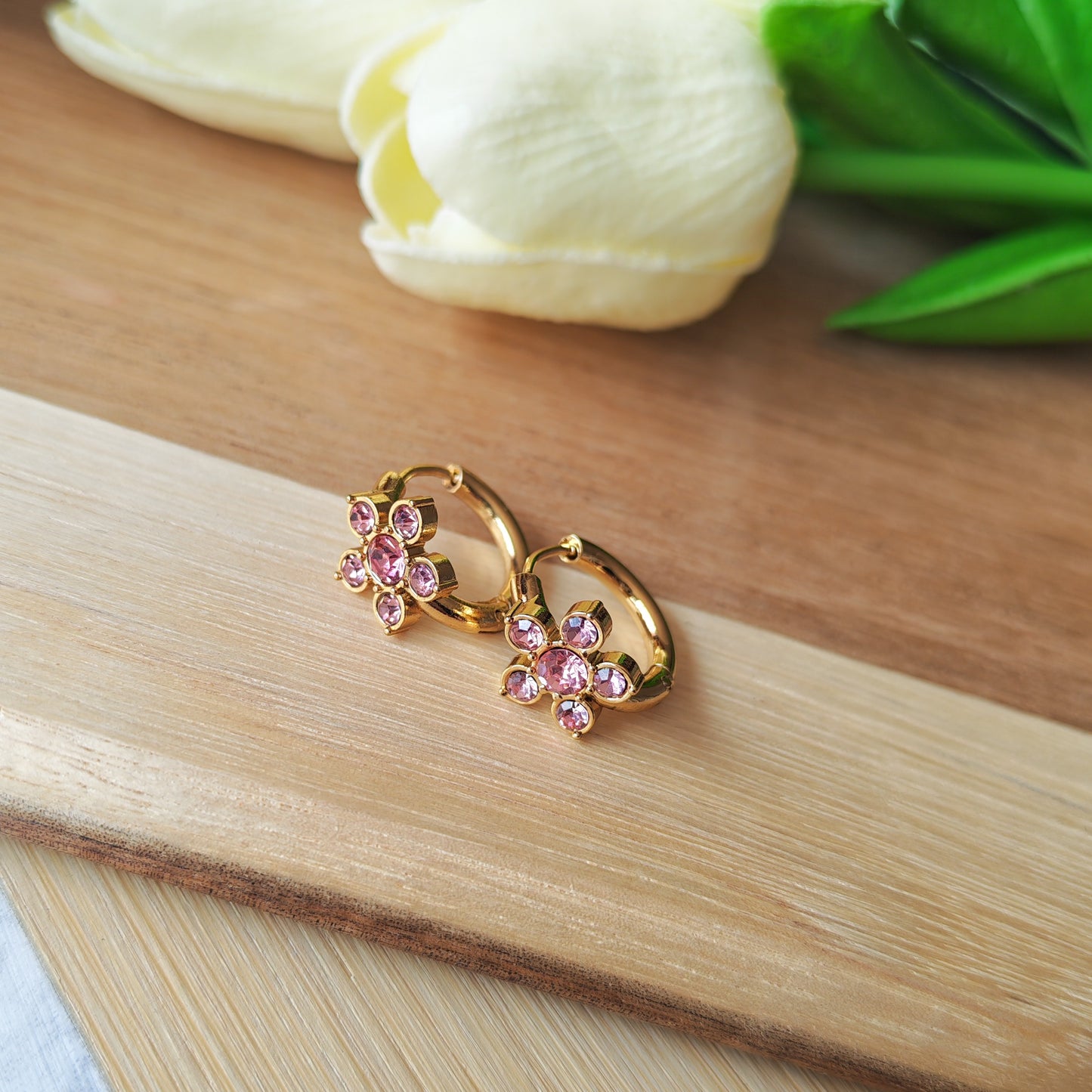 Floral Pink Rhinestone earrings