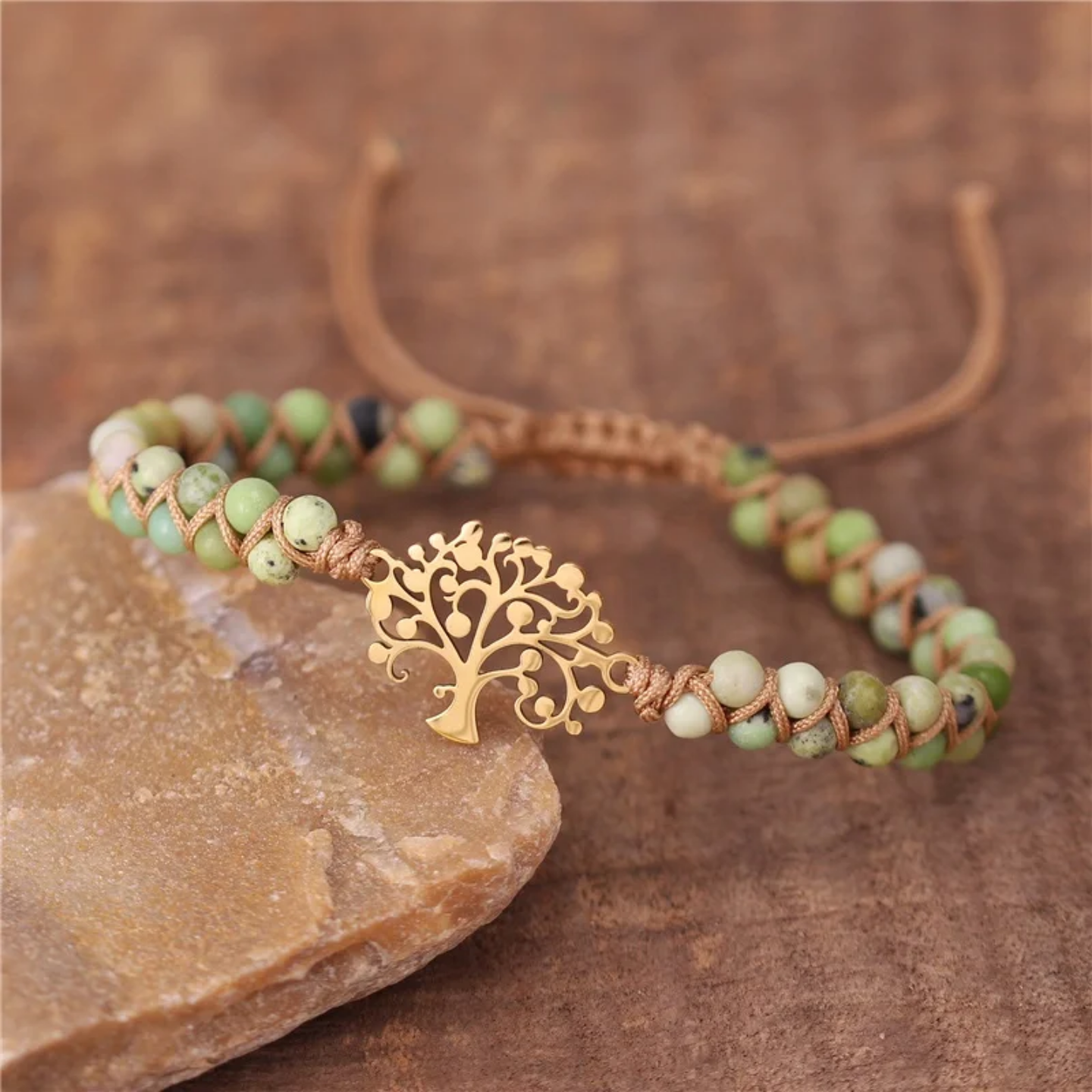 18k Gold Tree of Life gemstone beaded Macrame bracelet