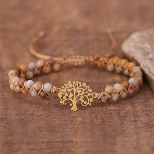 18k Gold Tree of Life gemstone beaded Macrame bracelet