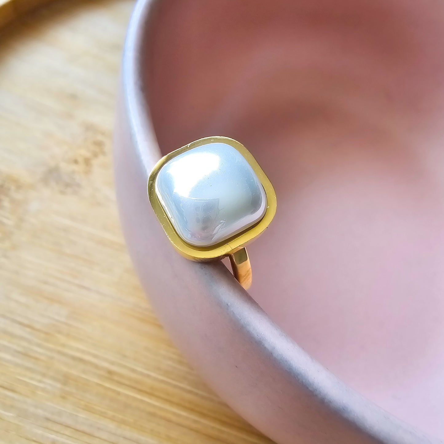 Square Elegant Pearl adjustable ring