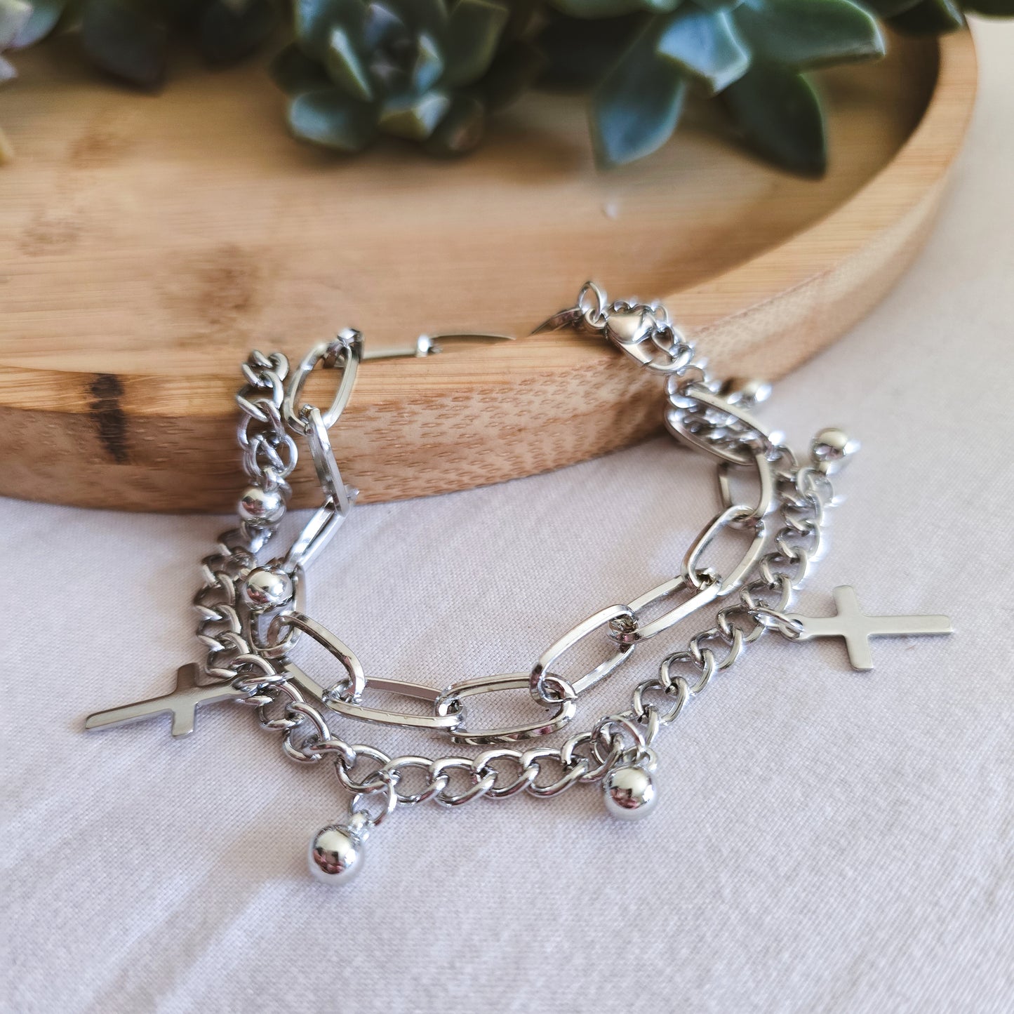 Layered cross bracelet