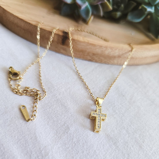 Small gold cross necklace