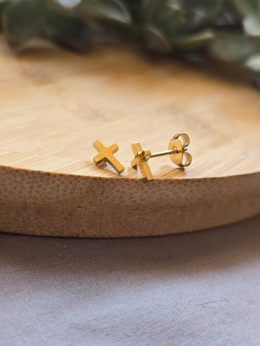 Mini cross gold earrings