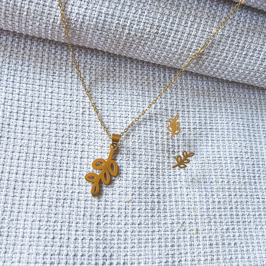 Leaf pendant set gold