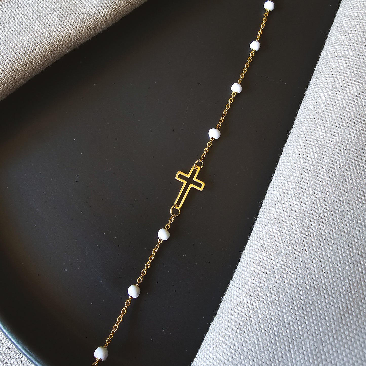 White bead cross Bracelet