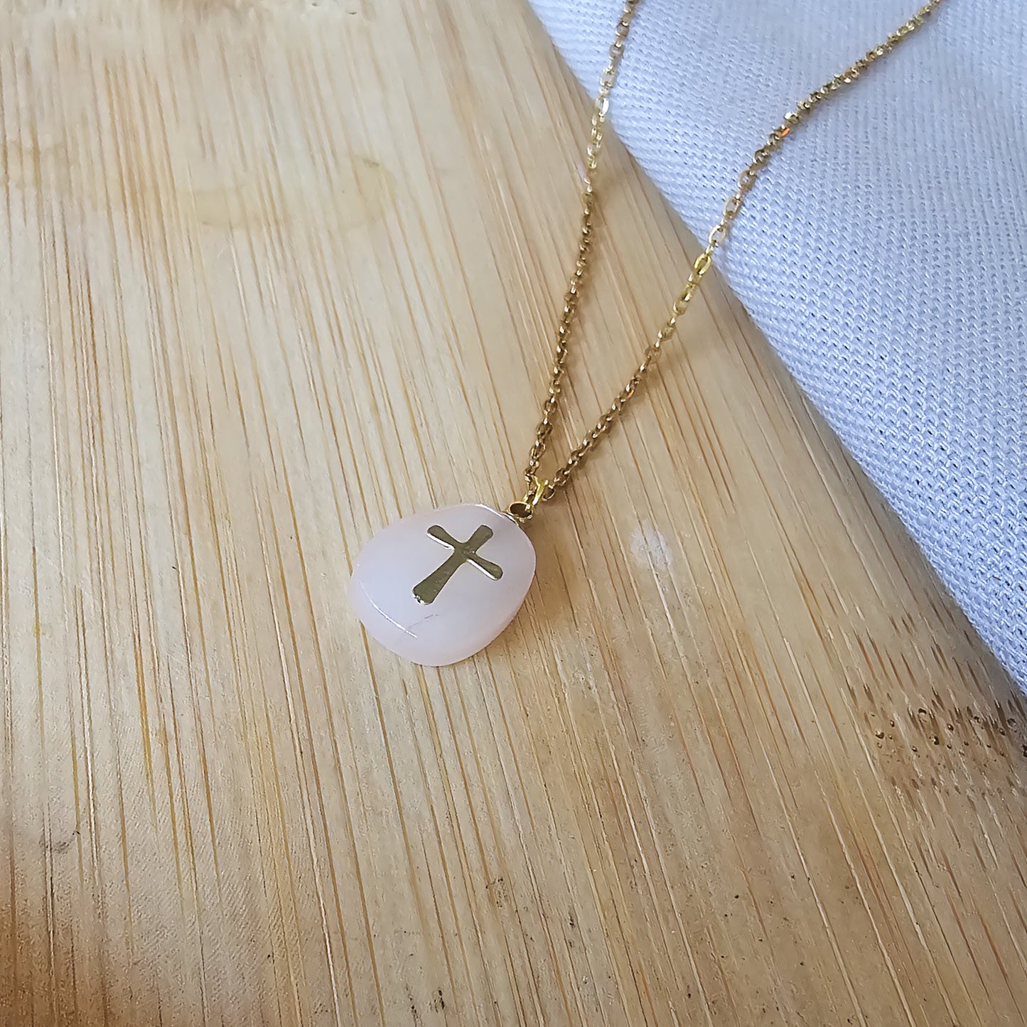 Natural stone cross necklace