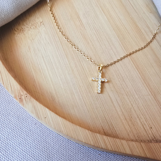 Small Rhinestone Cross Necklace