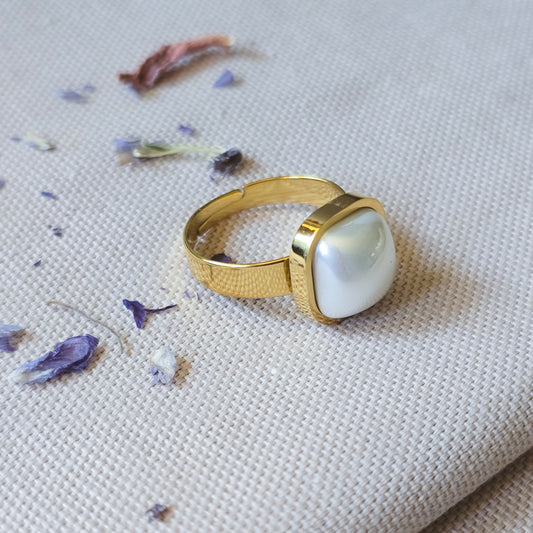 Square Elegant Pearl adjustable ring