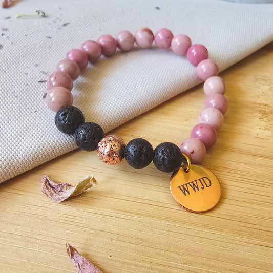 Rose Gold / natural stone / aroma bracelet - WWJD