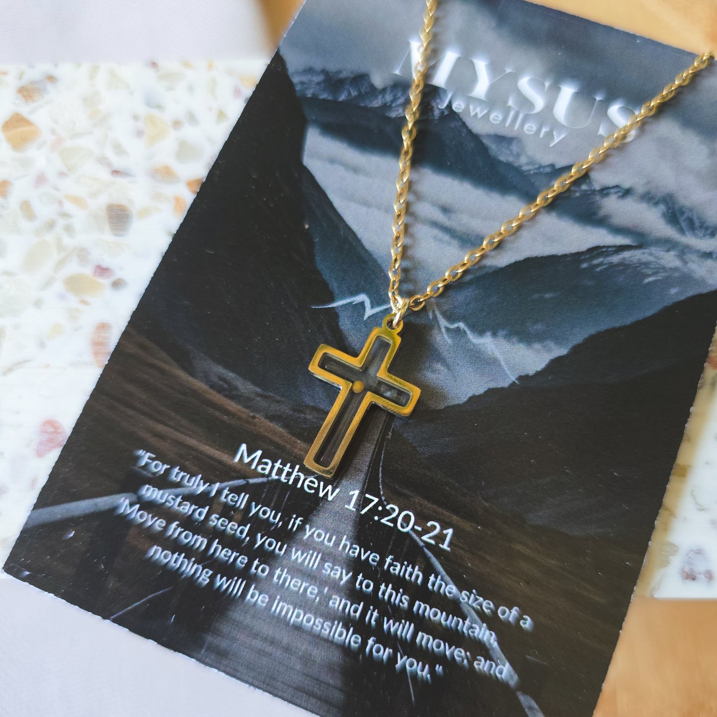 Mustard Seed cross gold