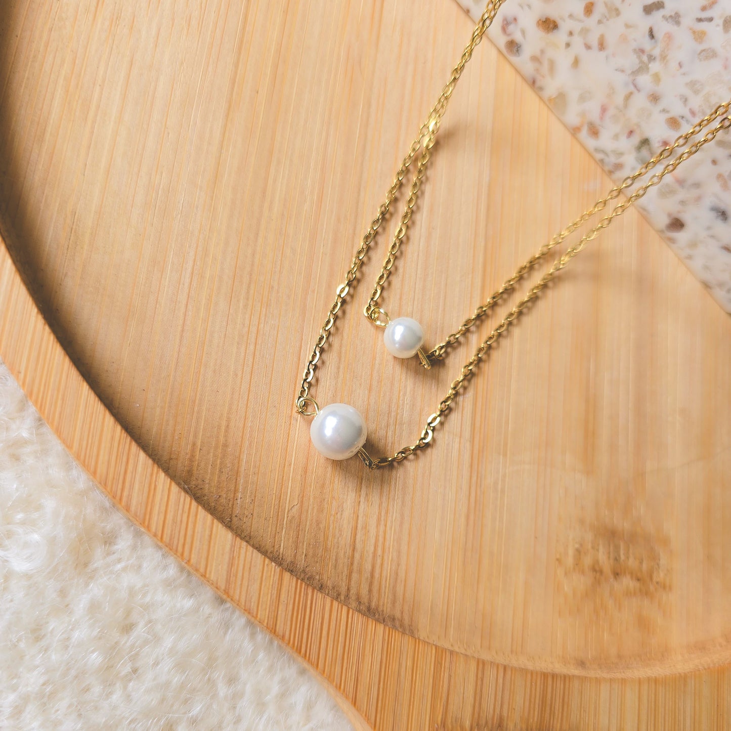 Faux pearl double layer necklace