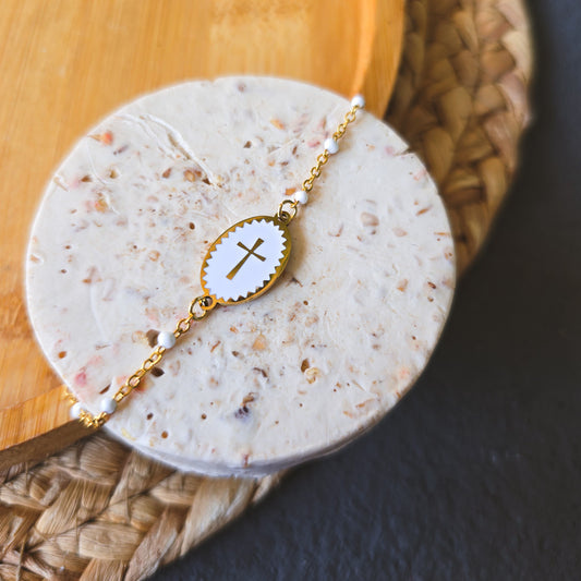 Boho cross bracelet WHITE