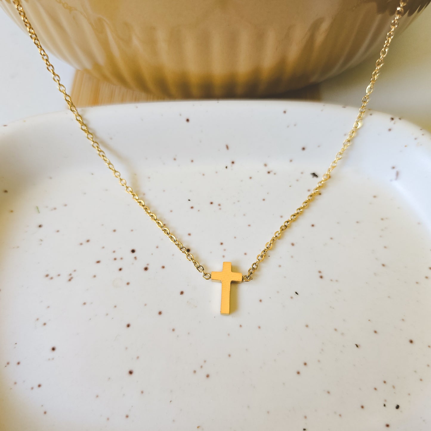 18k Gold plated simple cross necklace