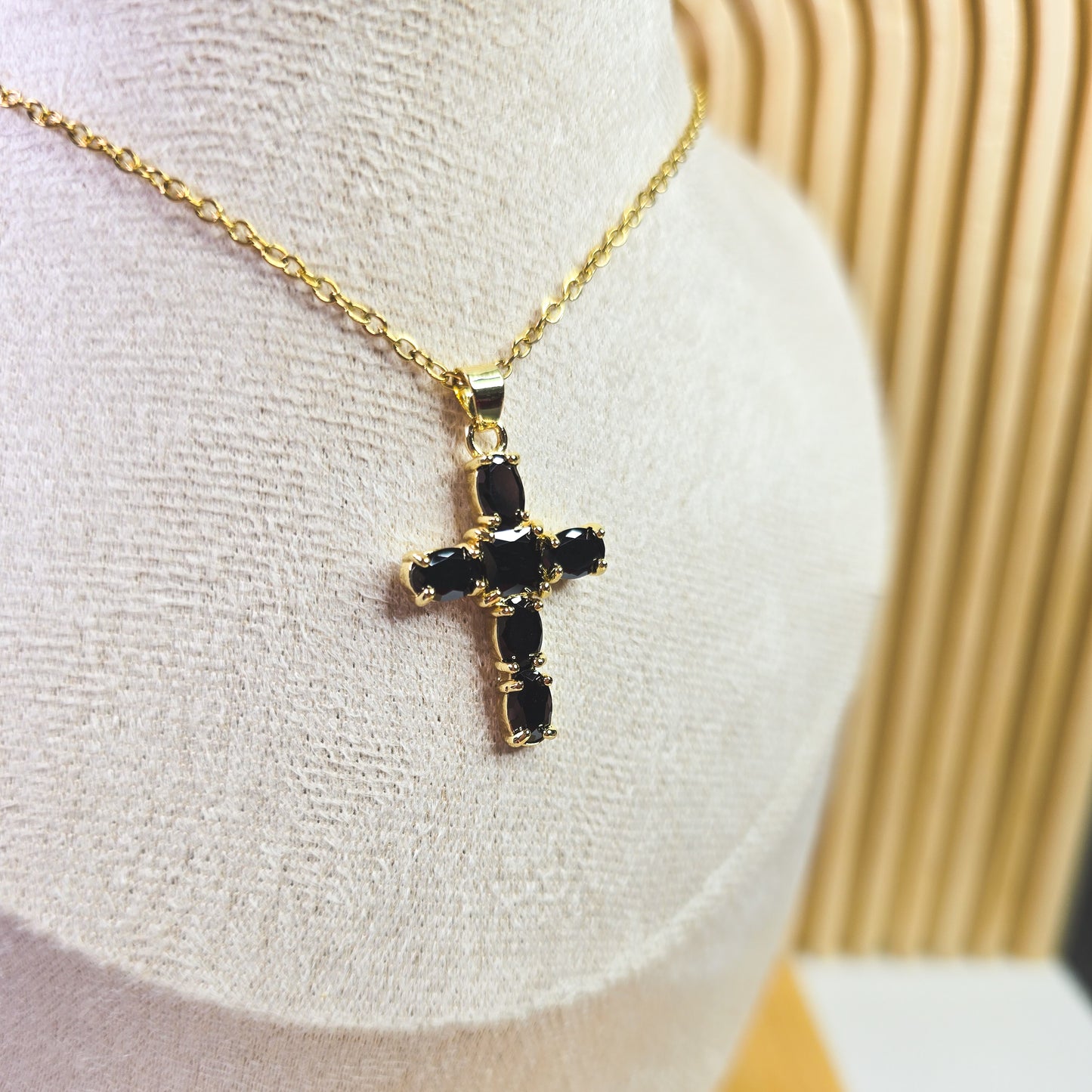 Black stone cross necklace