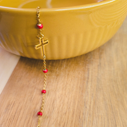 RED bead cross Bracelet