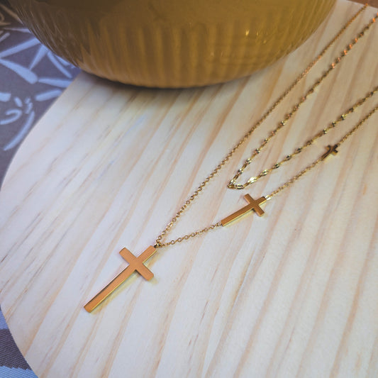 Cross pendant double layer necklace