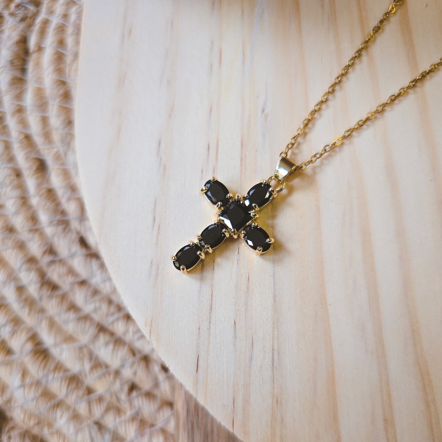 Black stone cross necklace