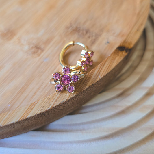 Pink floral Rhinestone earrings