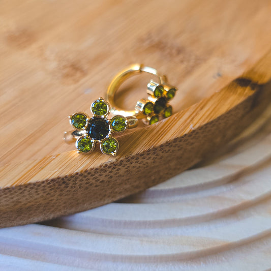 Green floral Rhinestone earrings