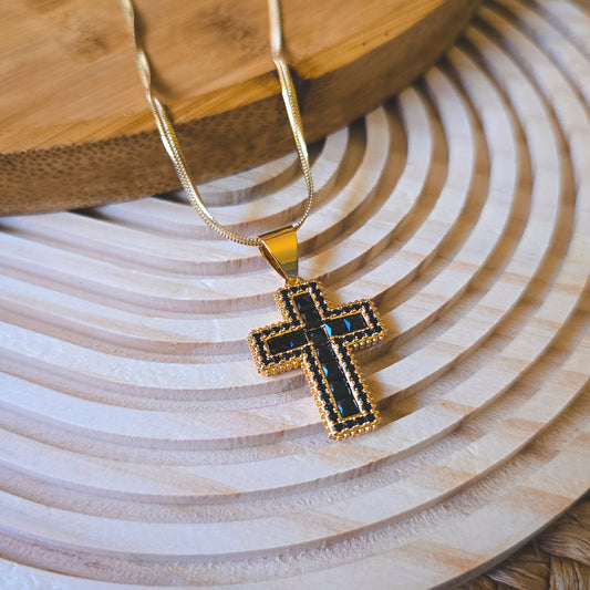 Black Rhinestone cross necklace