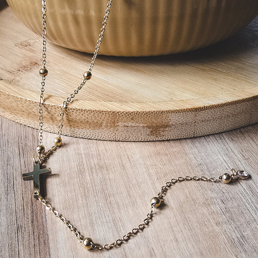 Collarbone bead cross necklace