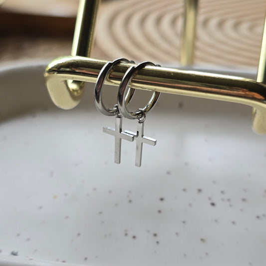 Cross hoop earrings SILVER