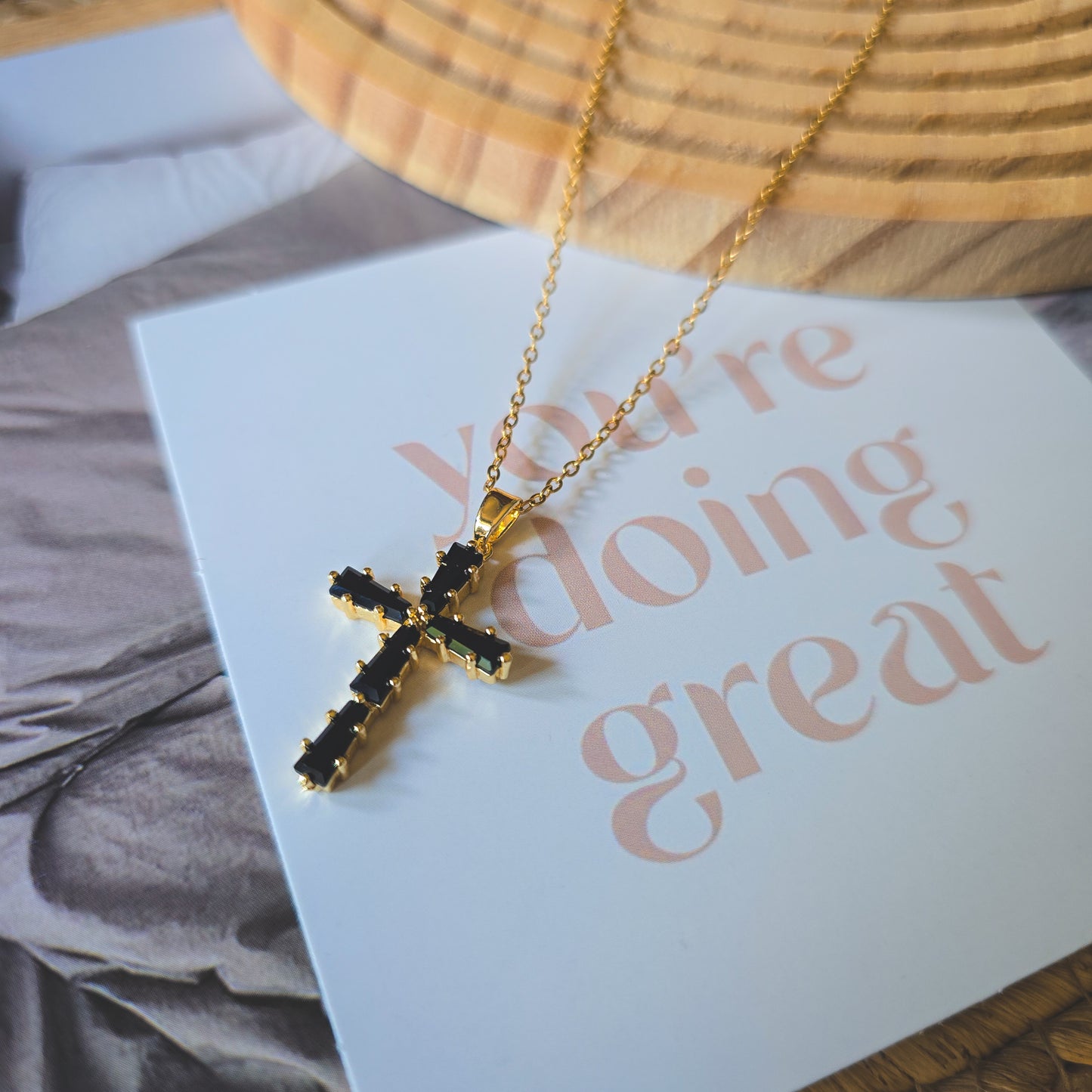Cubic black cross vintage  necklace