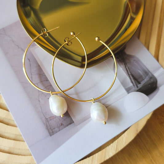 Freshwater pearl steel earrings