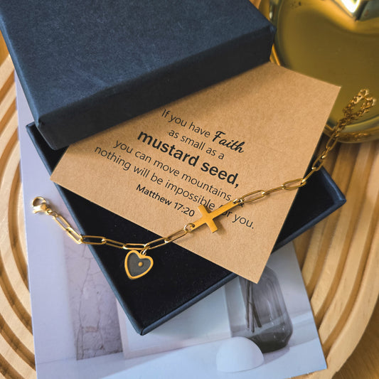 Mustard seed heart bracelet with Box