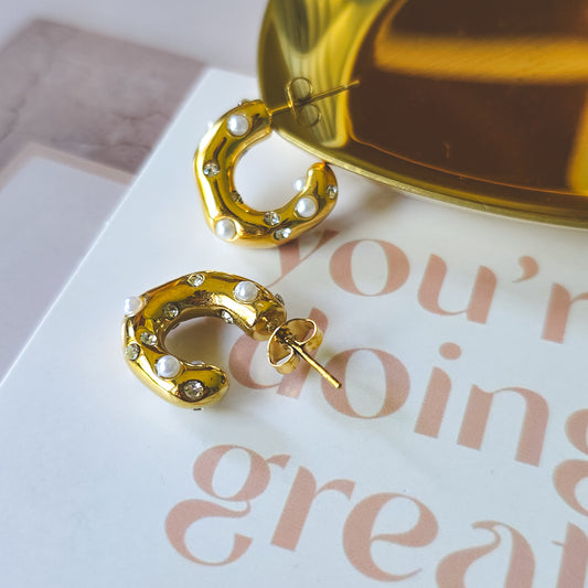 Rhinestone and Pearl hoop earrings