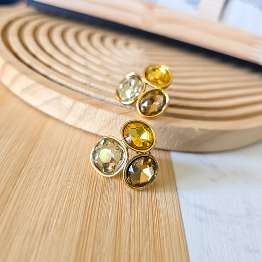 Glass Stone Colored earrings - Yellow