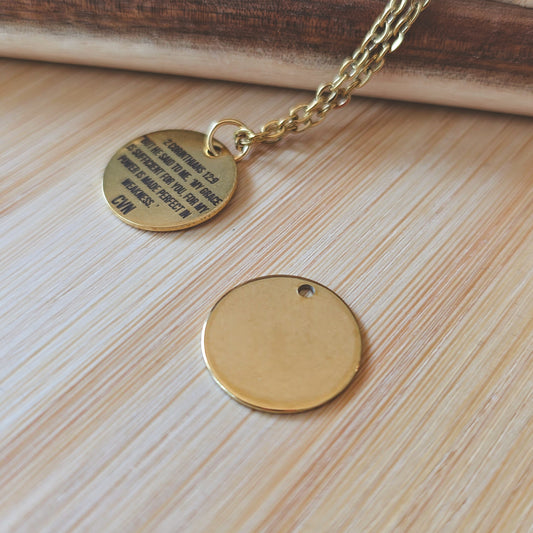 Round Gold engraved 15mm pendant only