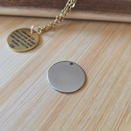 Round Silver 15mm engraved pendant only