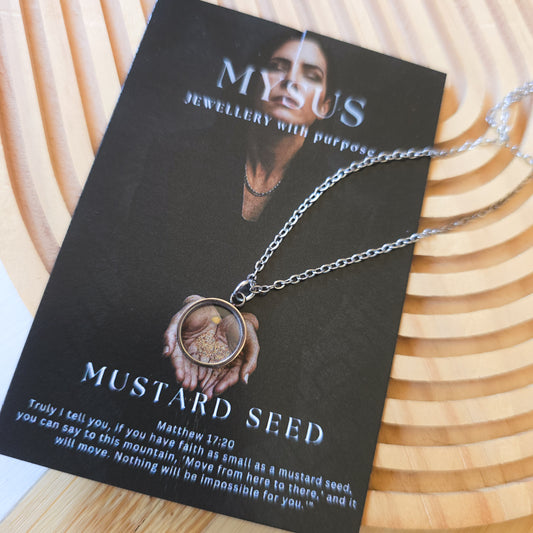 Mustard seed silver 10mm pendant necklace