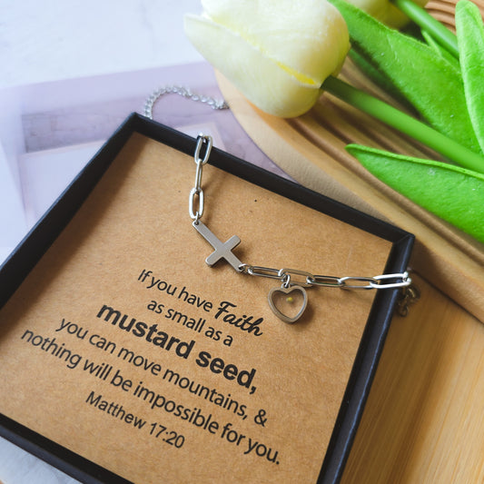 Mustard seed heart bracelet with Box