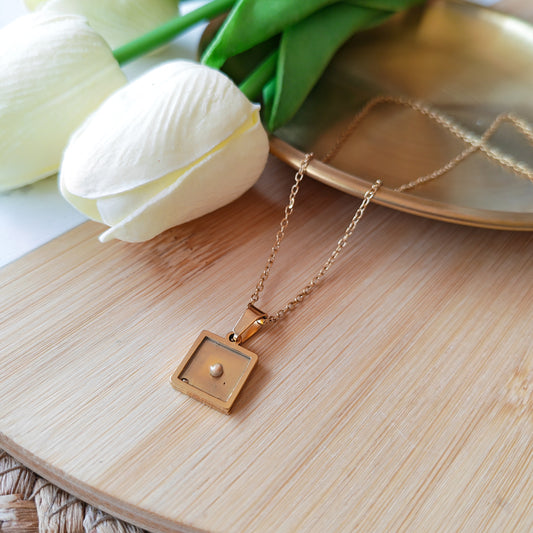 Handmade 10mm square pendant mustard seed