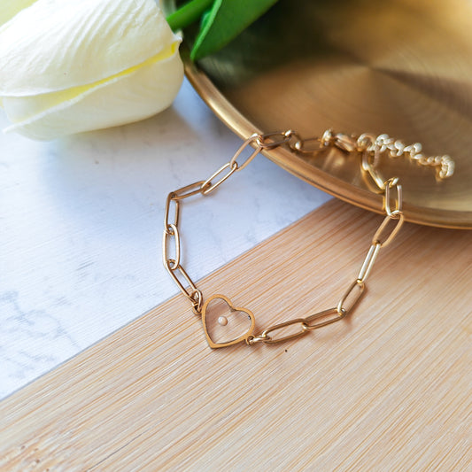 Heart mustard seed bracelet