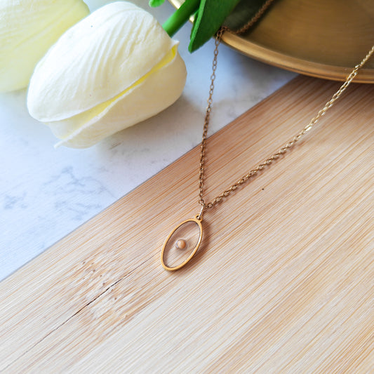 Oval gold mustard seed necklace