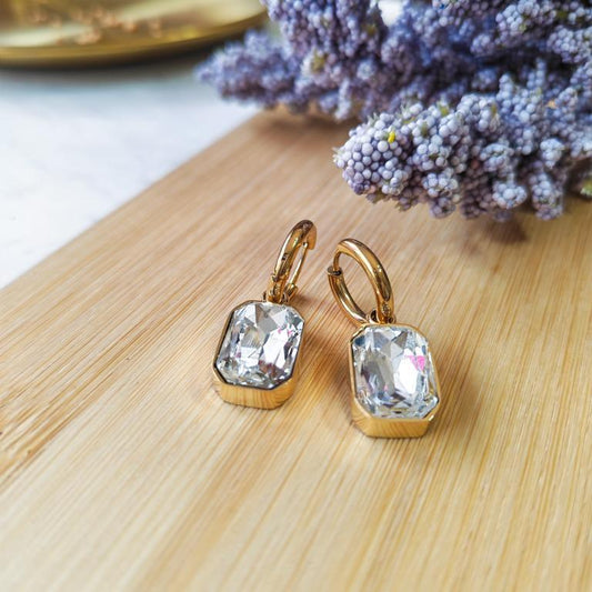 Rectangular Rhinestone hoop earrings