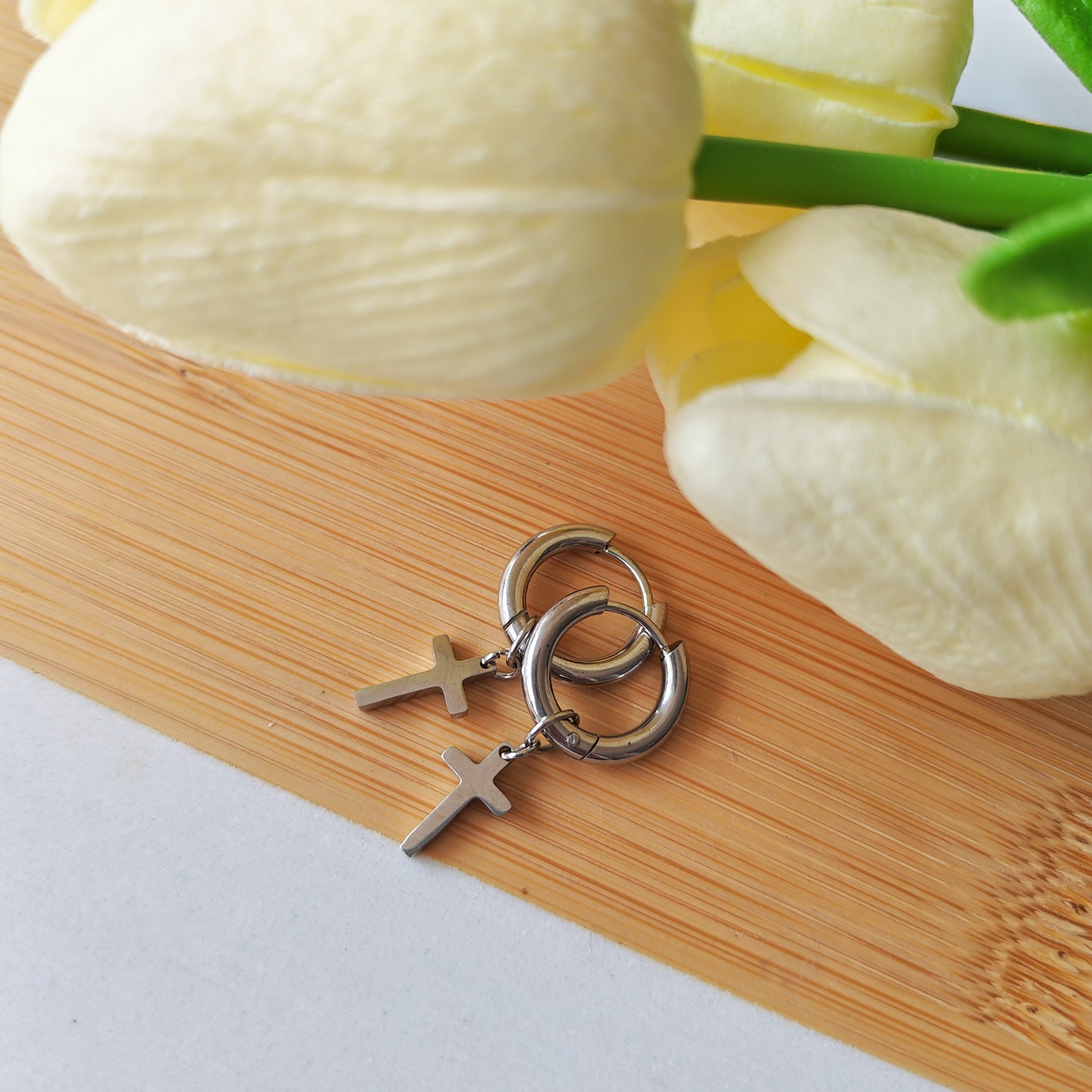 Cross hoop earrings SILVER